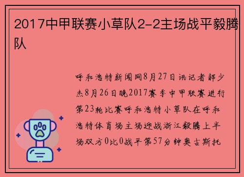 2017中甲联赛小草队2-2主场战平毅腾队