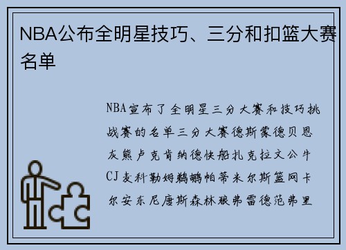 NBA公布全明星技巧、三分和扣篮大赛名单